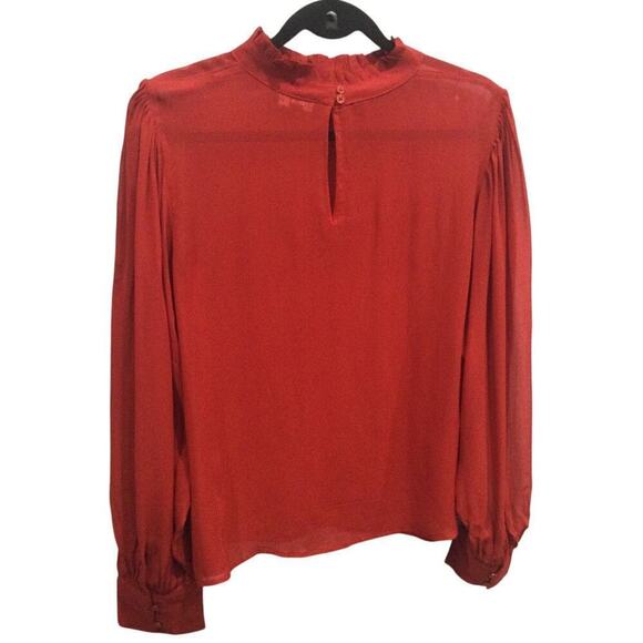 J.Crew Womens Ruffleneck Top Medium Red Chiffon Whimsigoth Sheer Classic Office - Picture 7 of 14